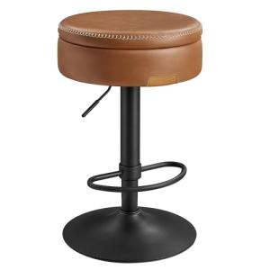 360° Swivel Bar Stool with Storage, Caramel Brown