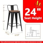 Set of 4 Black Metal Bar Stools with Wood Seat