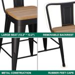 Set of 4 Black Metal Bar Stools with Wood Seat