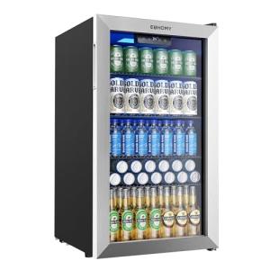 EUHOMY Mini Fridge 130 Can Beverage Refrigerator Cooler Glass Door for Soda Wine Beer, Beverage Cooler for Home, Bar, Office with Digital Temperature Control Adjustable Shelves, 3.2 Cu.Ft, Black