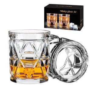 Ocean ice Whiskey Glasses, Bourbon Glass 9.5 oz, Whiskey Glasses Set of 2, Old Fashioned Glasses, Whisky Glass Sets, Rocks Glasses for Bourbon, Scotch, Cognac, Cocktails, Dishwasher Safe Christmas