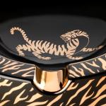 Los Hermanos Diablo Cigar Ashtray Luxury Ceramic 4 Slot Cigar Holder for Indoor and Outdoor Patio Smoking Large Premium Ashtray (Tiger)