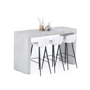 Mobili Fiver Evolution Tall Kitchen Bar Table Made in Italy | Space Saving, Counter Height Table for 6 | Modern Breakfast Bar Counter Top w/Cable Holder | Concrete Grey Effect | 70,9'' x 23,6" in