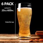 UMEIED 20oz Pilsner Beer Glasses Set of 6, Classic Beer Glass, Large Capacity Beer Cup, Stylish Beer Gifts, Beer Cups and Mugs