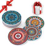Coasters for Drinks,AODINI Set of 8 Absorbent Stone Coasters for Wooden Table, Mandala Ceramic with Cork Base, Gift for Housewarming Birthday and Family - Great Home and Dining Room Decor