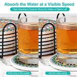 Coasters for Drinks,AODINI Set of 8 Absorbent Stone Coasters for Wooden Table, Mandala Ceramic with Cork Base, Gift for Housewarming Birthday and Family - Great Home and Dining Room Decor