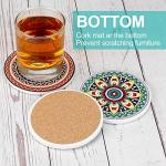 Coasters for Drinks,AODINI Set of 8 Absorbent Stone Coasters for Wooden Table, Mandala Ceramic with Cork Base, Gift for Housewarming Birthday and Family - Great Home and Dining Room Decor