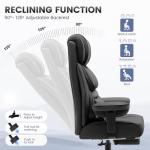 BestGlory Office Desk Chair, Big and Tall Leather Gaming Chair with Footrest, Wide Ergonomic Comfy Executive High-Back Reclining Computer Chairs, Swivel Rolling Wheels and Padded Lumbar Support, Black