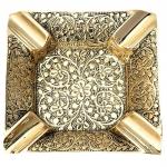 Brass Square Cigar Ashtray Handcrafted Floral Embossed Vintage Tray for Men Elegant Indoor Outdoor Home Office Patio Decor & Unique Gift Piece