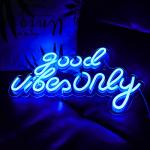 JFLLamp Good Vibes Only Neon Signs for Wall Decor Neon Lights Led Signs Suitable for Living Beer Bar Game Room Hotel Birthday Party Restaurant Christmas Unique Gift for Lover, 16.5 * 10 Inch(Blue)
