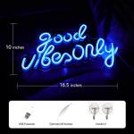 JFLLamp Good Vibes Only Neon Signs for Wall Decor Neon Lights Led Signs Suitable for Living Beer Bar Game Room Hotel Birthday Party Restaurant Christmas Unique Gift for Lover, 16.5 * 10 Inch(Blue)