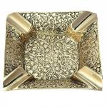 Brass Square Cigar Ashtray Handcrafted Floral Embossed Vintage Tray for Men Elegant Indoor Outdoor Home Office Patio Decor & Unique Gift Piece