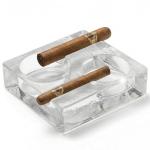 Clear Glass Cigar Ashtray, Premium Heavy Crystal Cigar Ashtray for 2 Cigars (1.6kg), Modern Square Design, Heat Resistant, Luxury Smoking Accessory for Home, Bar & Office (Square)