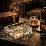 Clear Glass Cigar Ashtray, Premium Heavy Crystal Cigar Ashtray for 2 Cigars (1.6kg), Modern Square Design, Heat Resistant, Luxury Smoking Accessory for Home, Bar & Office (Square)