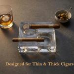 Clear Glass Cigar Ashtray, Premium Heavy Crystal Cigar Ashtray for 2 Cigars (1.6kg), Modern Square Design, Heat Resistant, Luxury Smoking Accessory for Home, Bar & Office (Square)