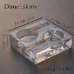 Clear Glass Cigar Ashtray, Premium Heavy Crystal Cigar Ashtray for 2 Cigars (1.6kg), Modern Square Design, Heat Resistant, Luxury Smoking Accessory for Home, Bar & Office (Square)