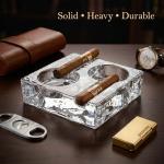 Clear Glass Cigar Ashtray, Premium Heavy Crystal Cigar Ashtray for 2 Cigars (1.6kg), Modern Square Design, Heat Resistant, Luxury Smoking Accessory for Home, Bar & Office (Square)