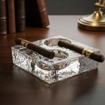 Clear Glass Cigar Ashtray, Premium Heavy Crystal Cigar Ashtray for 2 Cigars (1.6kg), Modern Square Design, Heat Resistant, Luxury Smoking Accessory for Home, Bar & Office (Square)