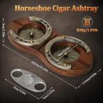 SEMKONT Cigar Ashtray, Horseshoe Wooden Double Ashtray with Cutter, Zinc Alloy Anti-scald Gasket, Cigar Slot and Holder for home, office, bar and outdoor(Brown-Double Ashtray)