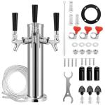 MRbrew Kegerator Tower Beer Tap Tower Dispenser 3 Faucet Beer Tower Draft Beer Dispenser Stainless Steel Keg Tap Tower 3'' Keg Tower Pre-assembled Line Beer Faucet Dispenser Kit For Home, Bar,Party