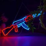 Gun Neon Sign AK 47 Sign for Wall Decor Large Size(26.5x8.7 Inch) Smart plug timer compatible USB Powered Man Cave Bedroom Decor