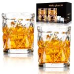 FrutPunch 9.5OZ Whiskey Glasses Set of 2，Old Fashioned Glass for Scotch, Bourbon, Rum, Liquors and Cocktail Drinks Unique Whiskey Glasses Gift for Men and Dad, Christmas