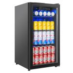 BINGERMA Under Counter Beverage Refrigerator 4.0 Cu.Ft, Glass Door Drink Fridge with Blue LED Light and Adjustable Temperature for Soda, Beer and Cans, Compact Mini Bar for Kitchen and Office