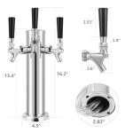 MRbrew Kegerator Tower Beer Tap Tower Dispenser 3 Faucet Beer Tower Draft Beer Dispenser Stainless Steel Keg Tap Tower 3'' Keg Tower Pre-assembled Line Beer Faucet Dispenser Kit For Home, Bar,Party