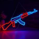 Gun Neon Sign AK 47 Sign for Wall Decor Large Size(26.5x8.7 Inch) Smart plug timer compatible USB Powered Man Cave Bedroom Decor