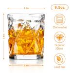 FrutPunch 9.5OZ Whiskey Glasses Set of 2，Old Fashioned Glass for Scotch, Bourbon, Rum, Liquors and Cocktail Drinks Unique Whiskey Glasses Gift for Men and Dad, Christmas