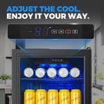 BINGERMA Under Counter Beverage Refrigerator 4.0 Cu.Ft, Glass Door Drink Fridge with Blue LED Light and Adjustable Temperature for Soda, Beer and Cans, Compact Mini Bar for Kitchen and Office