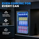 BINGERMA Under Counter Beverage Refrigerator 4.0 Cu.Ft, Glass Door Drink Fridge with Blue LED Light and Adjustable Temperature for Soda, Beer and Cans, Compact Mini Bar for Kitchen and Office