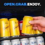 BINGERMA Under Counter Beverage Refrigerator 4.0 Cu.Ft, Glass Door Drink Fridge with Blue LED Light and Adjustable Temperature for Soda, Beer and Cans, Compact Mini Bar for Kitchen and Office