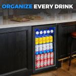 BINGERMA Under Counter Beverage Refrigerator 4.0 Cu.Ft, Glass Door Drink Fridge with Blue LED Light and Adjustable Temperature for Soda, Beer and Cans, Compact Mini Bar for Kitchen and Office
