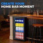BINGERMA Under Counter Beverage Refrigerator 4.0 Cu.Ft, Glass Door Drink Fridge with Blue LED Light and Adjustable Temperature for Soda, Beer and Cans, Compact Mini Bar for Kitchen and Office
