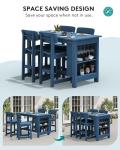 SERWALL 8-Piece HDPE Counter Height Dining Table Sets with Storage and Wine Rack, 2 Rectangular Bar Table with Bar Stools Set of 6 for Garden, Backyard, Kitchen, Blue