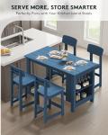 SERWALL 8-Piece HDPE Counter Height Dining Table Sets with Storage and Wine Rack, 2 Rectangular Bar Table with Bar Stools Set of 6 for Garden, Backyard, Kitchen, Blue