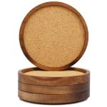 Zovano Wooden Drink Coasters Set of 4, Stackable Cup Coaster for Table, 4.2 inch Absorbent Cork Coasters Set for Tabletop Protection, Rustic Glass Coaster for Coffee, Home Decor.