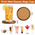 Zovano Wooden Drink Coasters Set of 4, Stackable Cup Coaster for Table, 4.2 inch Absorbent Cork Coasters Set for Tabletop Protection, Rustic Glass Coaster for Coffee, Home Decor.
