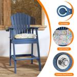 Sundale Outdoor 5 Pieces Adirondack Bar Set, Patio Counter Height Adirondack Chairs Set of 4 and Round Table, High Top HDPE Stools and Pub Table, Tall Bistro Dining Furniture Set for 4, Navy Blue