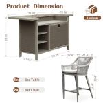 Domi Outdoor Home Bar Unit Set of 3, All-Weather Wicker & Aluminum Frame Farmhouse Bar Table with 2 Counter Height Stools with Shelves and Cabinet, for Patio, Kitchen Island, Indoor Outdoor Use