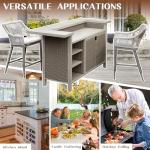 Domi Outdoor Home Bar Unit Set of 3, All-Weather Wicker & Aluminum Frame Farmhouse Bar Table with 2 Counter Height Stools with Shelves and Cabinet, for Patio, Kitchen Island, Indoor Outdoor Use