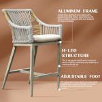 Domi Outdoor Home Bar Unit Set of 3, All-Weather Wicker & Aluminum Frame Farmhouse Bar Table with 2 Counter Height Stools with Shelves and Cabinet, for Patio, Kitchen Island, Indoor Outdoor Use