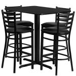 Flash Furniture 24''W x 42''L Rectangular Black Laminate Table Set with 4 Ladder Back Metal Barstools - Black Vinyl Seat