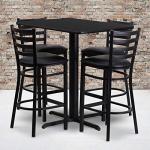 Flash Furniture 24''W x 42''L Rectangular Black Laminate Table Set with 4 Ladder Back Metal Barstools - Black Vinyl Seat