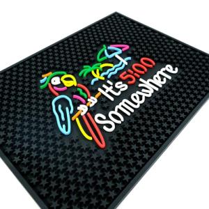 LIUISNEO Bar Mat, It's 5:00 Somewhere Parrot Design, Black with Star Pattern, 17x13 Inch, Anti-Slip Rubber for Countertop (Parrot, 17*13)