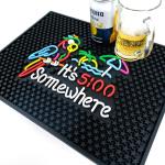 LIUISNEO Bar Mat, It's 5:00 Somewhere Parrot Design, Black with Star Pattern, 17x13 Inch, Anti-Slip Rubber for Countertop (Parrot, 17*13)