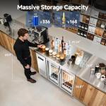 BODEGACOOLER Commercial Cooler with 2 Glass Doors,12 Cu.Ft Stainless Steel Counter Height Back Bar Refrigerator,Display Drink Beverage Fridge for Soda LED Lighting, SUS 304 Stainless Steel Exterior