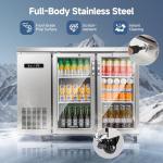 BODEGACOOLER Commercial Cooler with 2 Glass Doors,12 Cu.Ft Stainless Steel Counter Height Back Bar Refrigerator,Display Drink Beverage Fridge for Soda LED Lighting, SUS 304 Stainless Steel Exterior