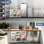 BODEGACOOLER Commercial Cooler with 2 Glass Doors,12 Cu.Ft Stainless Steel Counter Height Back Bar Refrigerator,Display Drink Beverage Fridge for Soda LED Lighting, SUS 304 Stainless Steel Exterior